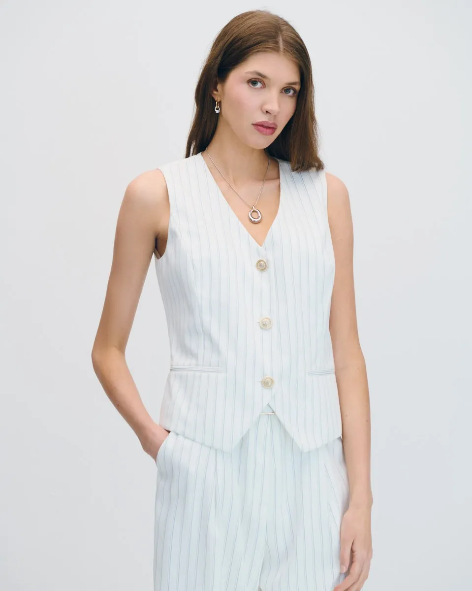 Chaleco Sastre De Algodón Doble Raya Azul 