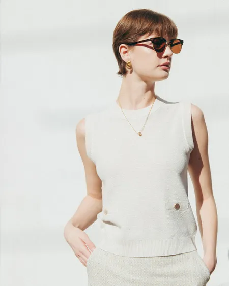 Chaleco Tejido De Punto Champagne Con Lúrex