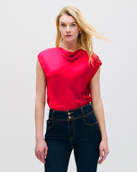 Blusa De Satín Fucsia Escote Drapeado