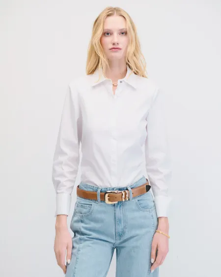 Camisa Blanca Botones Ocultos Puño Francés