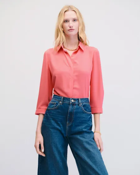 Blusa Camisera Coral Doble Aletilla Manga 3/4