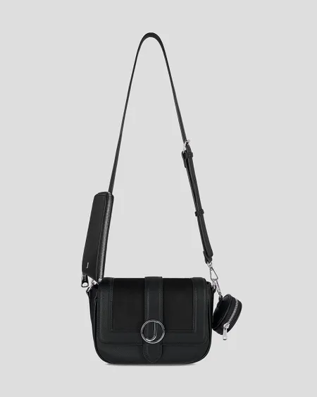 Bolsa Flap Negra Combinación Ante Monedero Y Porta Celular