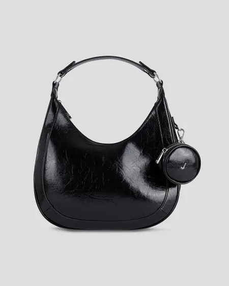 Bolsa Hobo Negra Vinipiel Craquelada