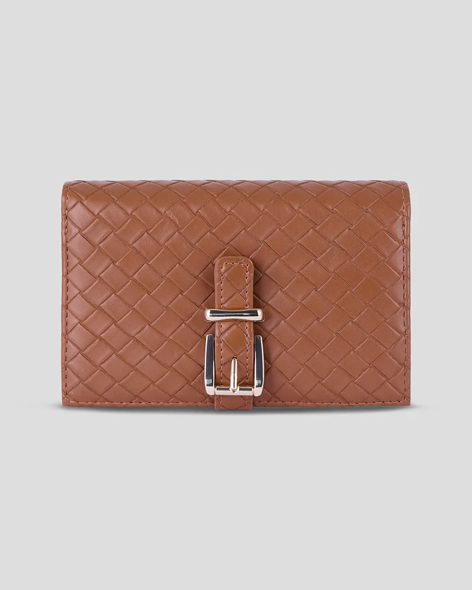 Cartera Caramelo Tejido Entrelazado Con Hebilla 