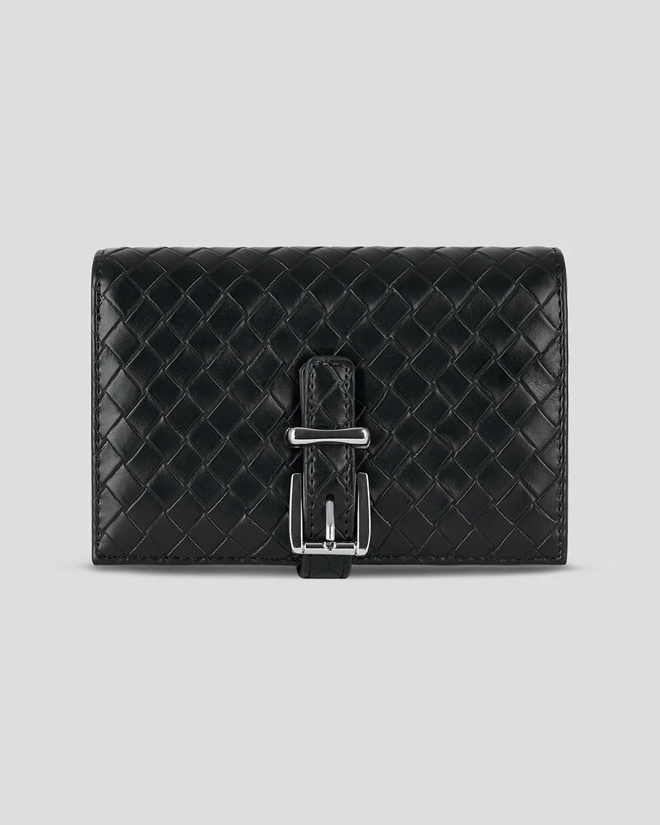Cartera Negra Tejido Entrelazado Con Hebilla 