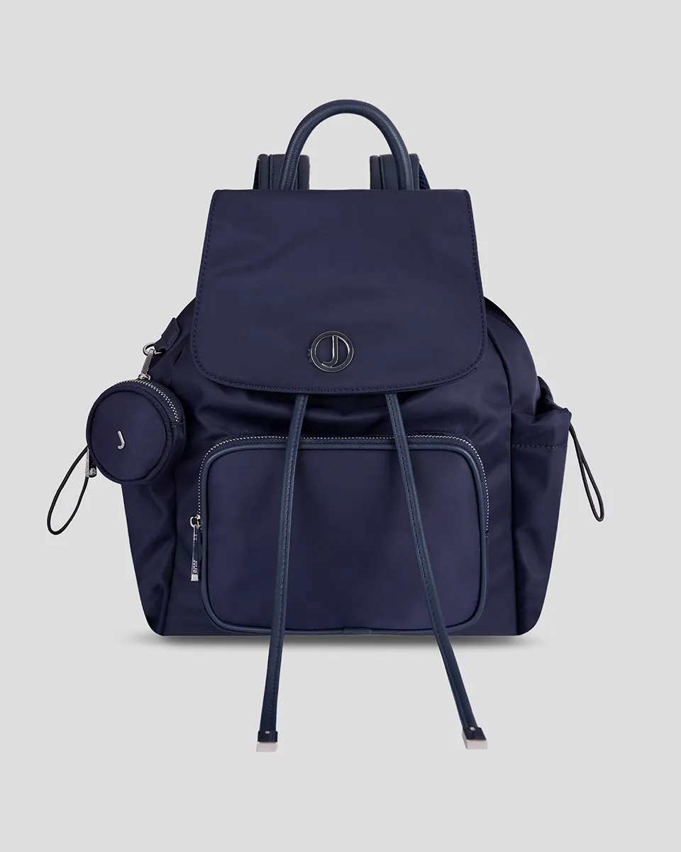 Mochila Azul Marino De Nylon Multibolsillos Monedero Desprendible 