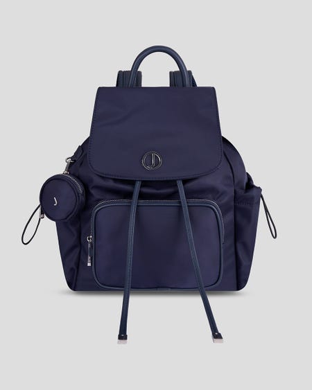 Mochila Azul Marino De Nylon Multibolsillos Monedero Desprendible