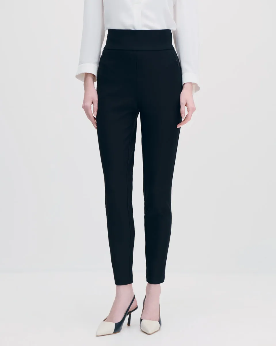 Leggings  Tiro Alto Pretina Ancha Azul Marino Punto Roma Con Textura 