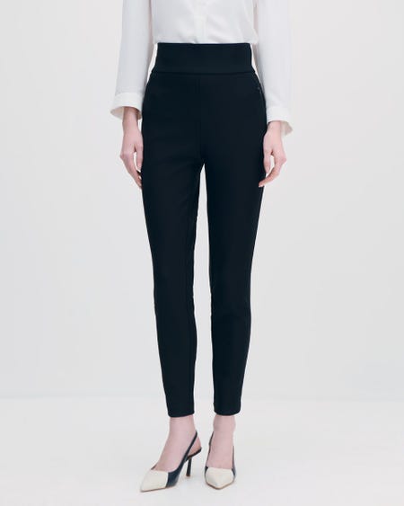Leggings Tiro Alto Pretina Ancha Azul Marino Punto Roma Con Textura