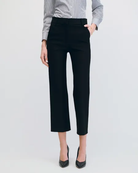 Pantalón Negro Recto Tejido De Punto