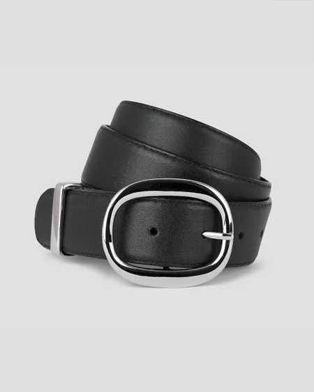 Cinturón De Piel Negro Hebilla Ovalada