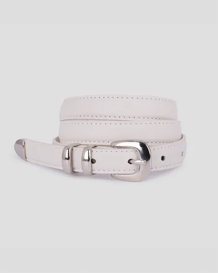 Cinturón De Piel Off White Doble Trabilla Puntera Metálica