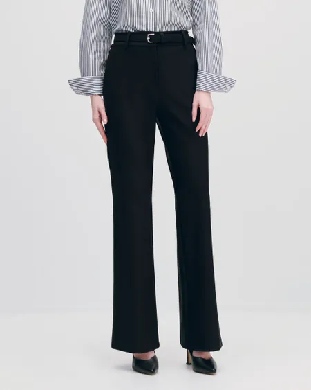 Pantalón Negro De Punto Acampanado Tiro Alto