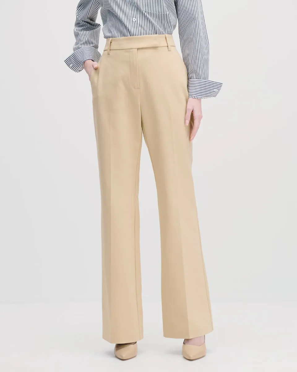 Pantalón Recto Fluido Tiro Alto Arena Pretina Pasada 