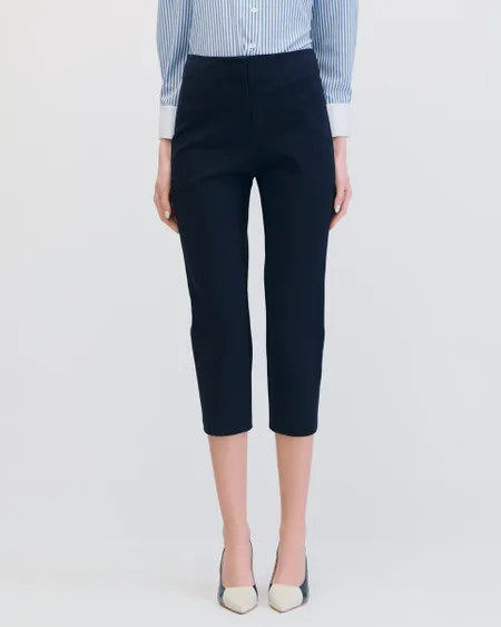 Pantalón Recto Tiro Alto De Punto Azul Marino