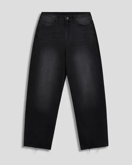Jeans Ballon Tiro Alto Gris Deslavado Deshilado