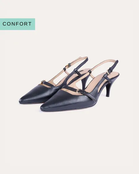 Zapatilla Kitten Slingback De Piel Negra