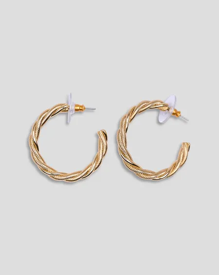 Arracada Mediana Cable Twist Baño De Oro