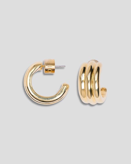 Arracada Mediana Triple Baño De Oro