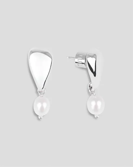Aretes De Rodio Forma Irregular Perla Colgante