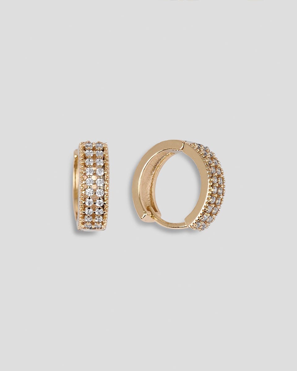Aretes Huggies Baño De Oro Cristales Pavé 