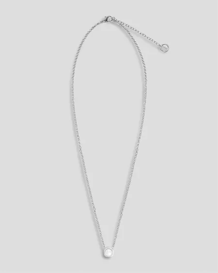 Collar Princesa De Rodio Dije Cuadrado Cristales Pavé Con Perla