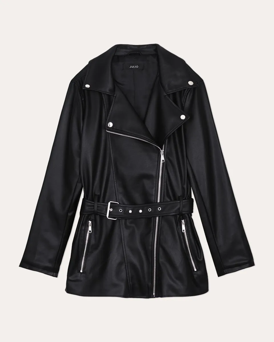 Chamarra Negra Biker Larga Vinipiel 