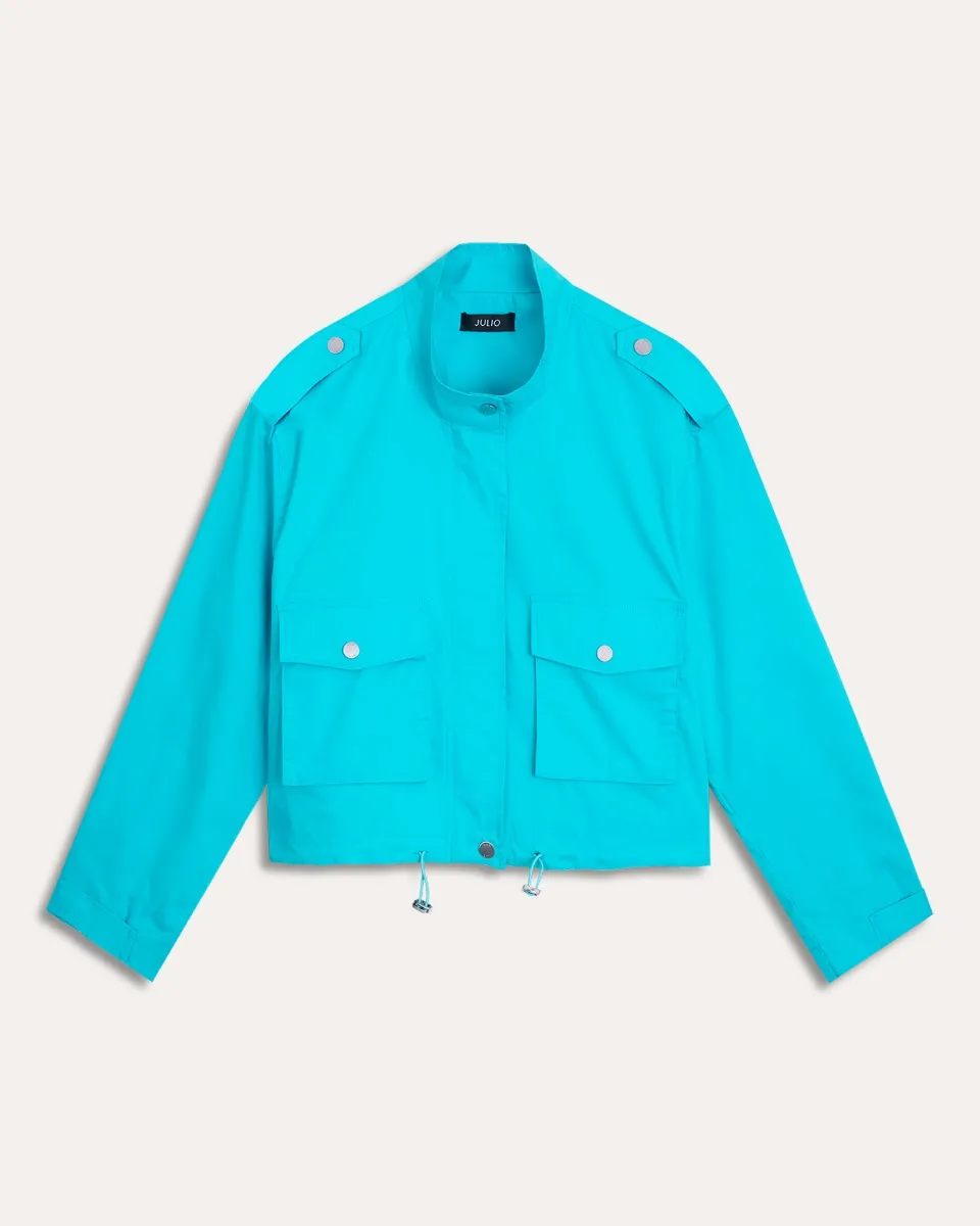 Chamarra Parka Turquesa Cuello Alto Jaretas Y Charreteras 