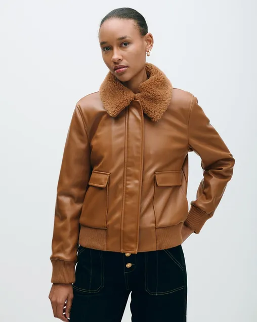 Cazadora Aviador Chamarra De Piel Tipo Cazadora Con Borrega