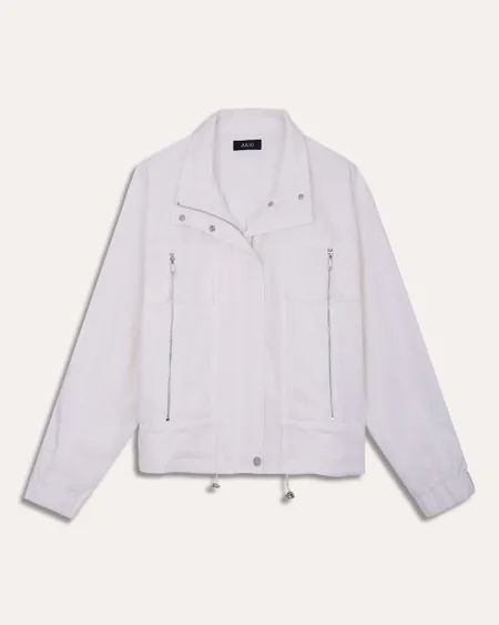 Parka Corta Blanca En Combinación Cierres Metálicos