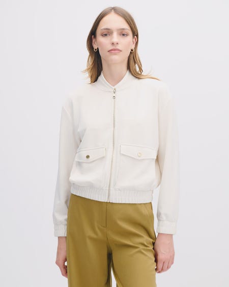 Chamarra Bomber Tejido Canalé Hueso