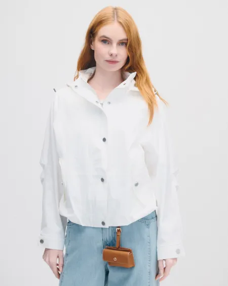 Chamarra Parka Blanca Capucha Desmontable Ruedo Enresortado
