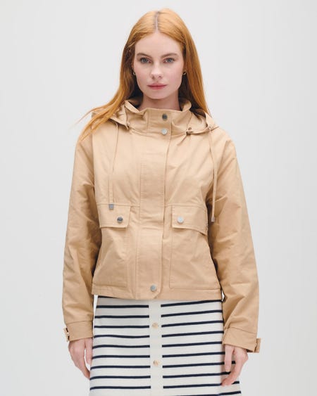 Chamarra Parka Corta Camel Capucha Desmontable