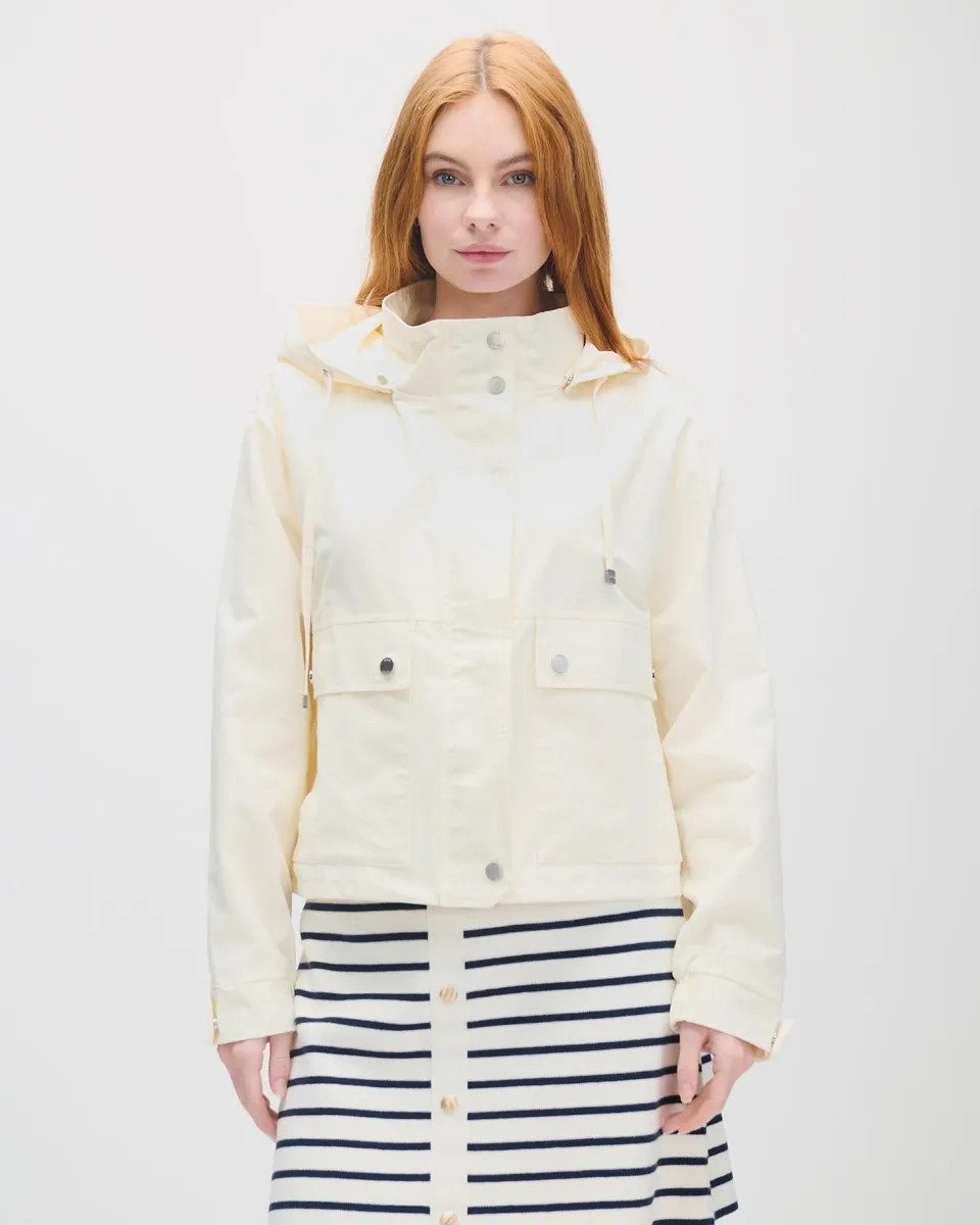 Chamarra Parka Corta Crema Capucha Desmontable 