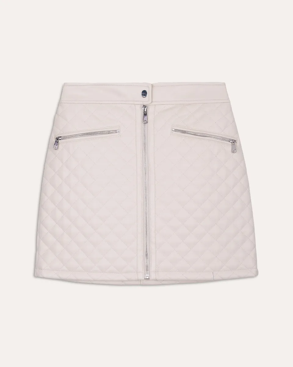 Mini Falda Vinipiel Capitonada Cierres Metálicos Off White 