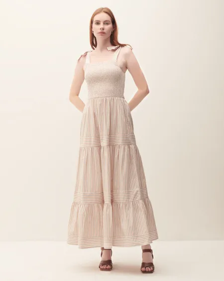 Maxi Vestido Arena A Rayas Talle Enresortado