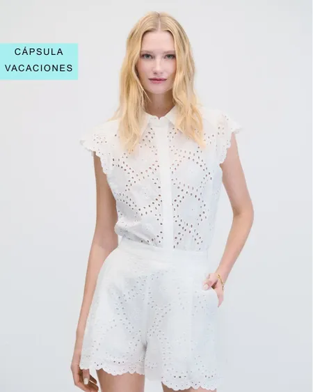Blusa Blanca De Algodón Bordado Calado Manga Escarola