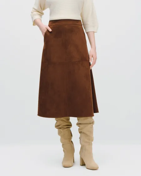 Falda Midi Línea A De Suede Chocolate Con Amarre