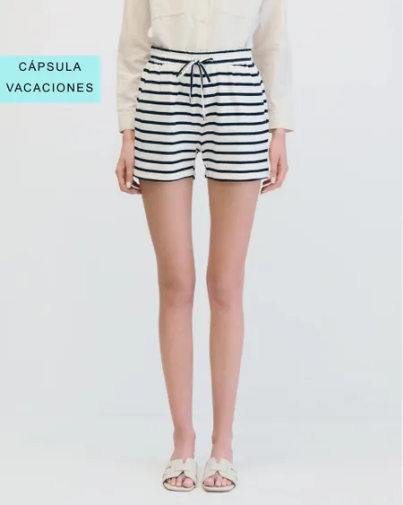 Short De Punto Tiro Alto Off White Estilo Navy Con Jareta