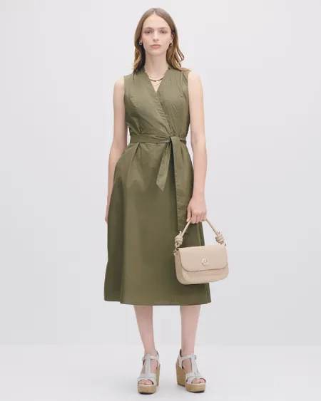 Vestido Línea A Cruzado Verde Militar Corte Francés Cuello Solapa Invertida