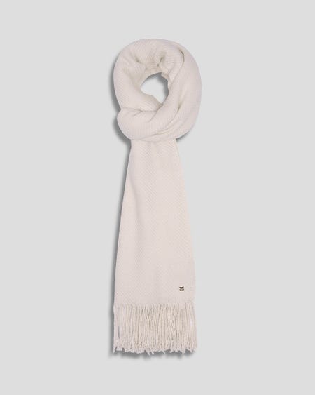 Maxi Bufanda Tejido Entrelazado Crema Con Lúrex Acabado En Flecos