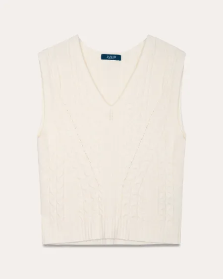 Chaleco Tejido De Cable Crema