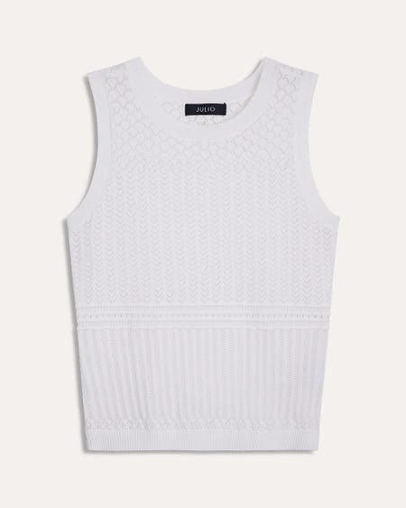 Blusa Blanca Tejido En Combinación Cuello Redondo Sin Mangas