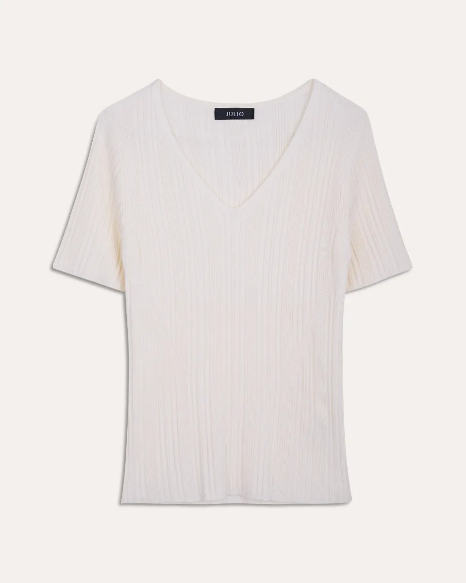 Blusa Tejido Canale Off White Escote V 