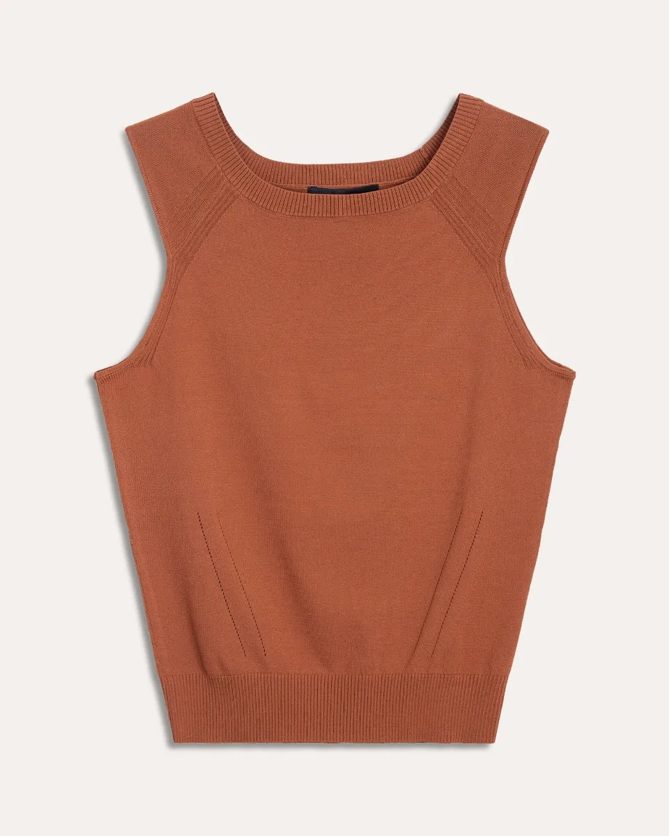 Blusa Tejido De Punto Canela Escote Barco 