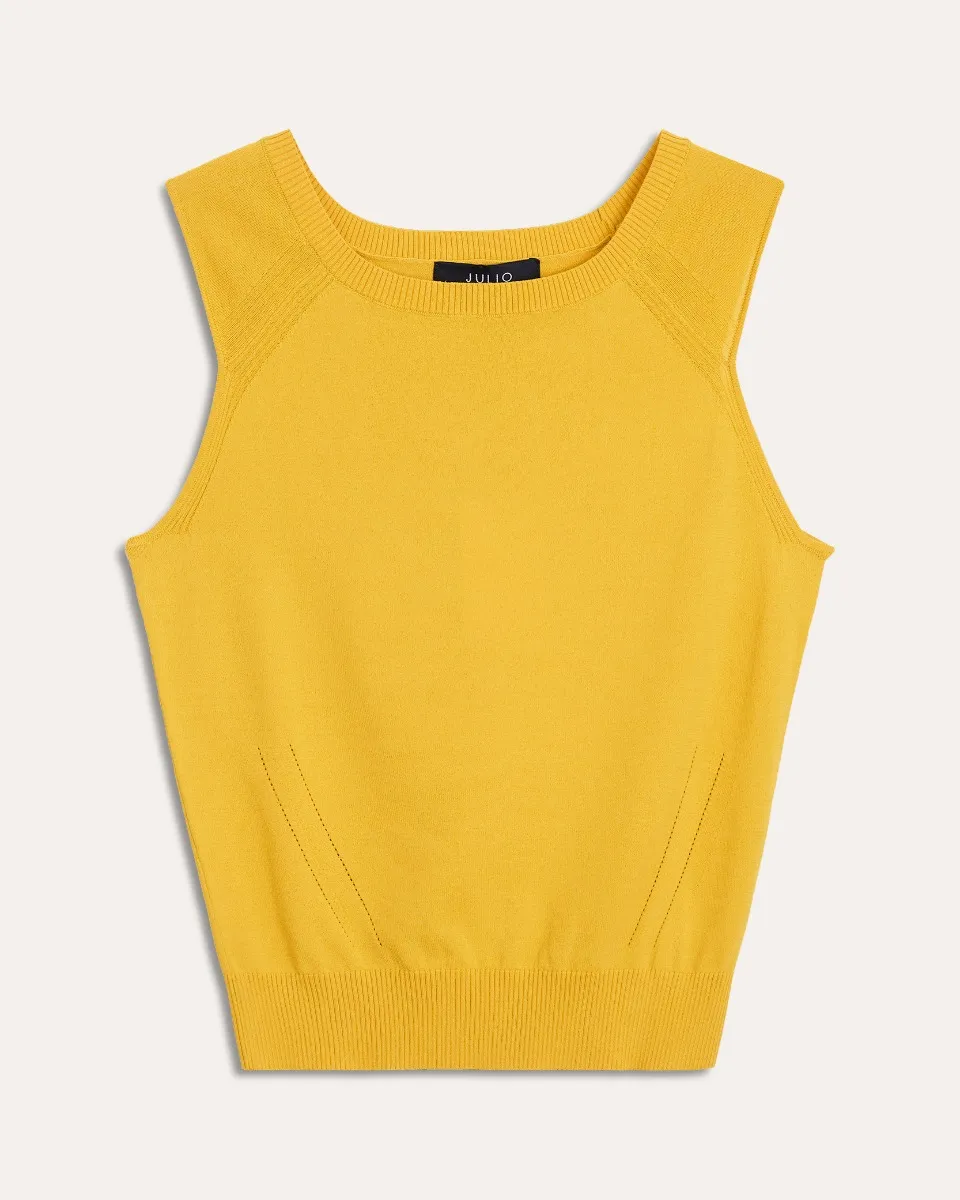 Blusa Tejido De Punto Mostaza Escote Barco 