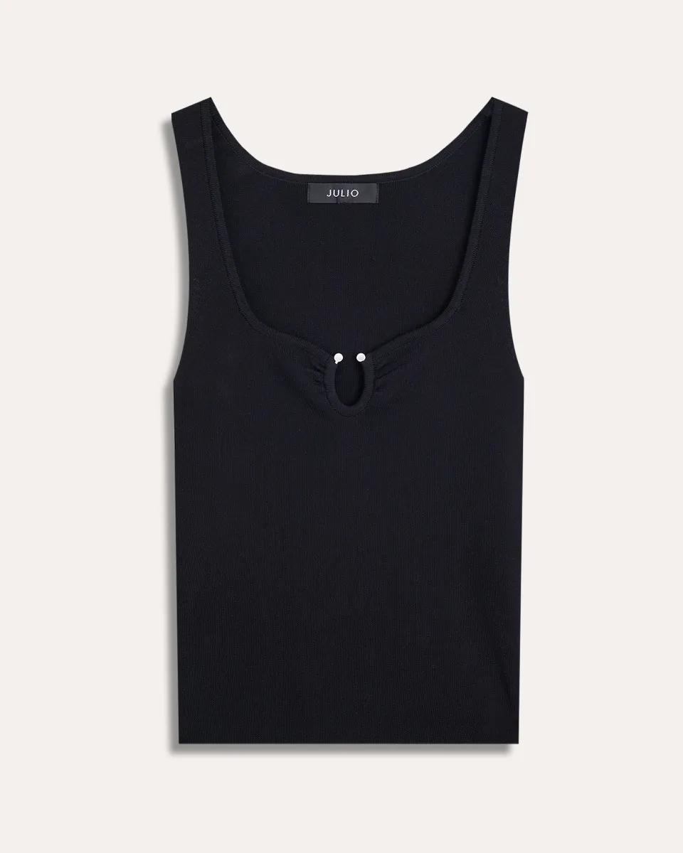 Blusa Tejido De Punto Negro  Argolla En Escote 