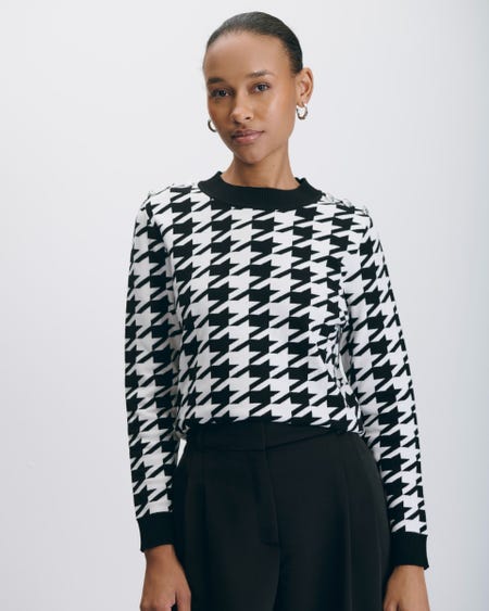 Suéter Tejido Pata De Gallo Blanco Y Negro Botones Monograma