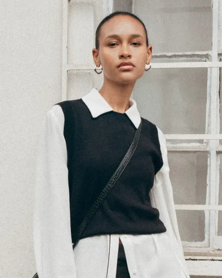 Top Negro Tejido De Punto Combinado