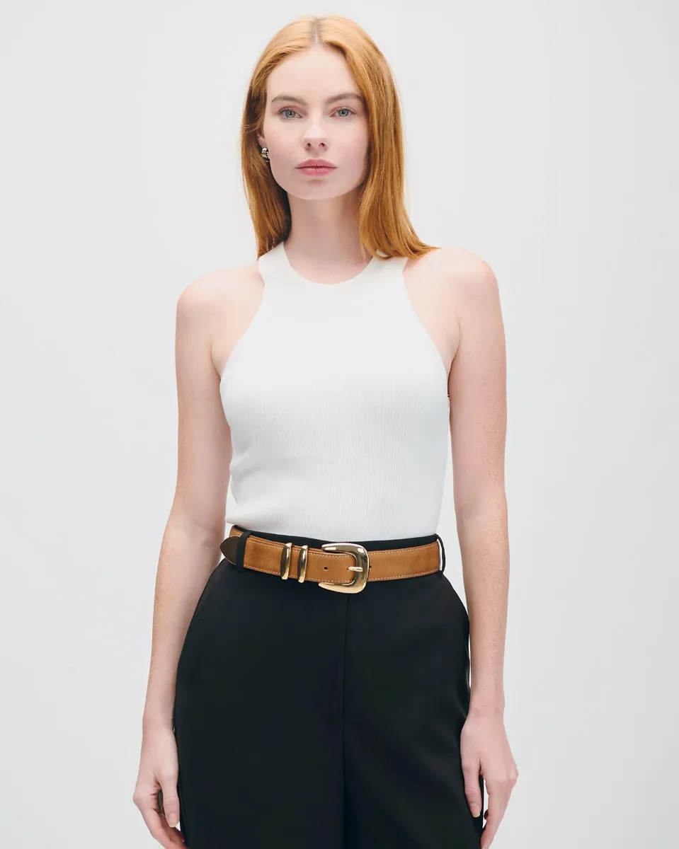 Blusa Halter Blanca Tejido Canalé 